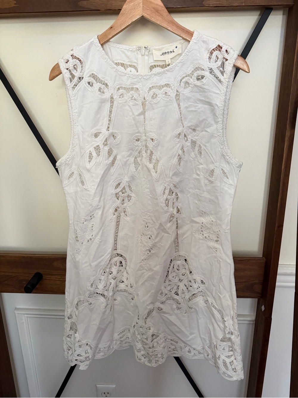 THE GREAT. White Eyelet Lace Mini Dress NO SLIP - Picture 5 of 8